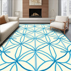 Banded Blue Abstract Floral Arrangement Rug