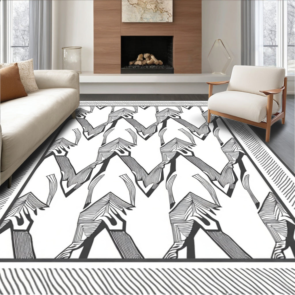 Monochromatic Abstract Zigzag Geometric Rendering Rug
