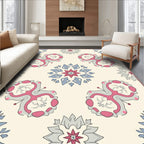 Cream Pink Gray Floral Medallion Rug