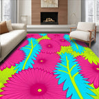 Vibrant Pink Cyan Green Floral Composition Rug