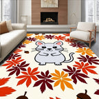 Cute Gray Mouse Autumn Leaf Border Rug