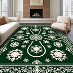 Dark Green Floral Medallion Art Rug