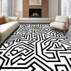 Black White Labyrinth Circuit Board Rug