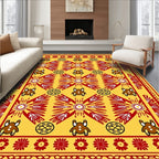 Golden Yellow Red Sunburst Animal Motif Rug