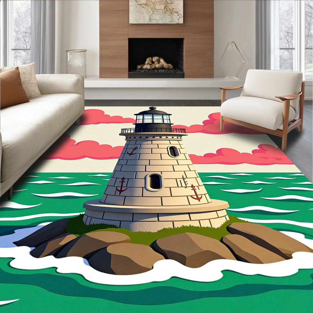 Coastal Lighthouse Anchor Clouds Ocean Rug
