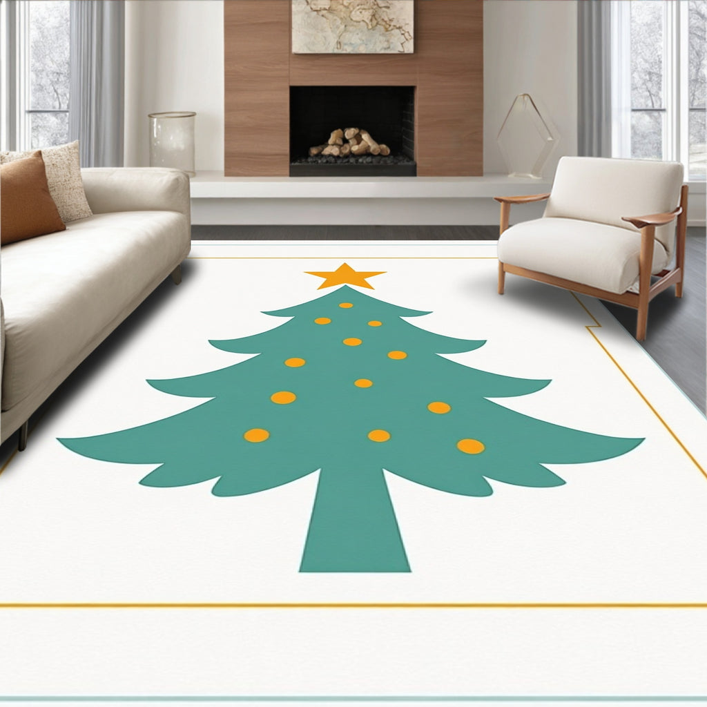 Teal Christmas Tree Orange Star Rug