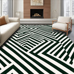 Dark Green White Geometric Maze Rug