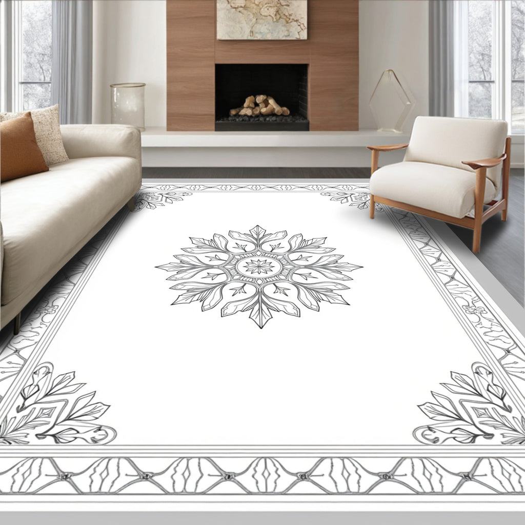 Ornate Floral Mandala With Border Rug
