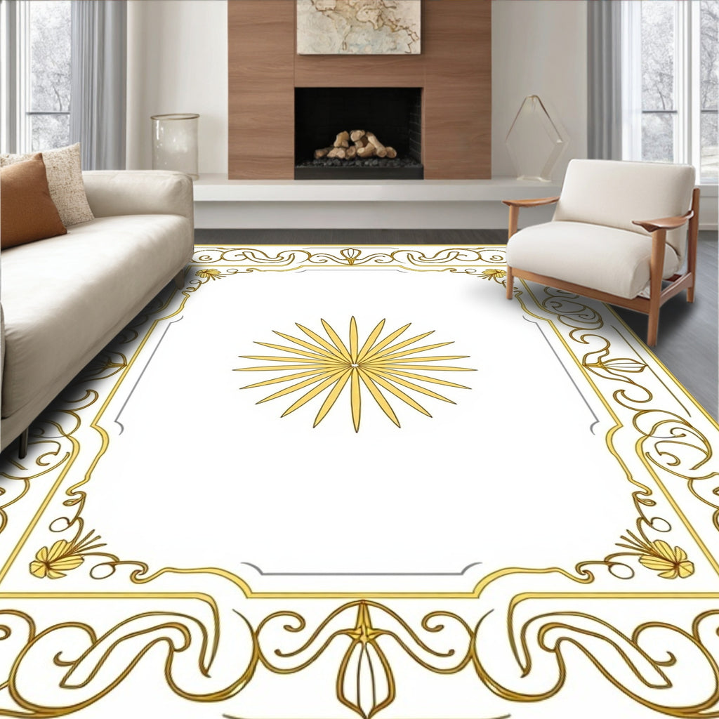Golden Sunburst Frame Floral Rug
