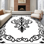 Classic Black Scrollwork Floral Medallion Rug