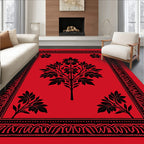 Bold Red Floral Tree Border Rug