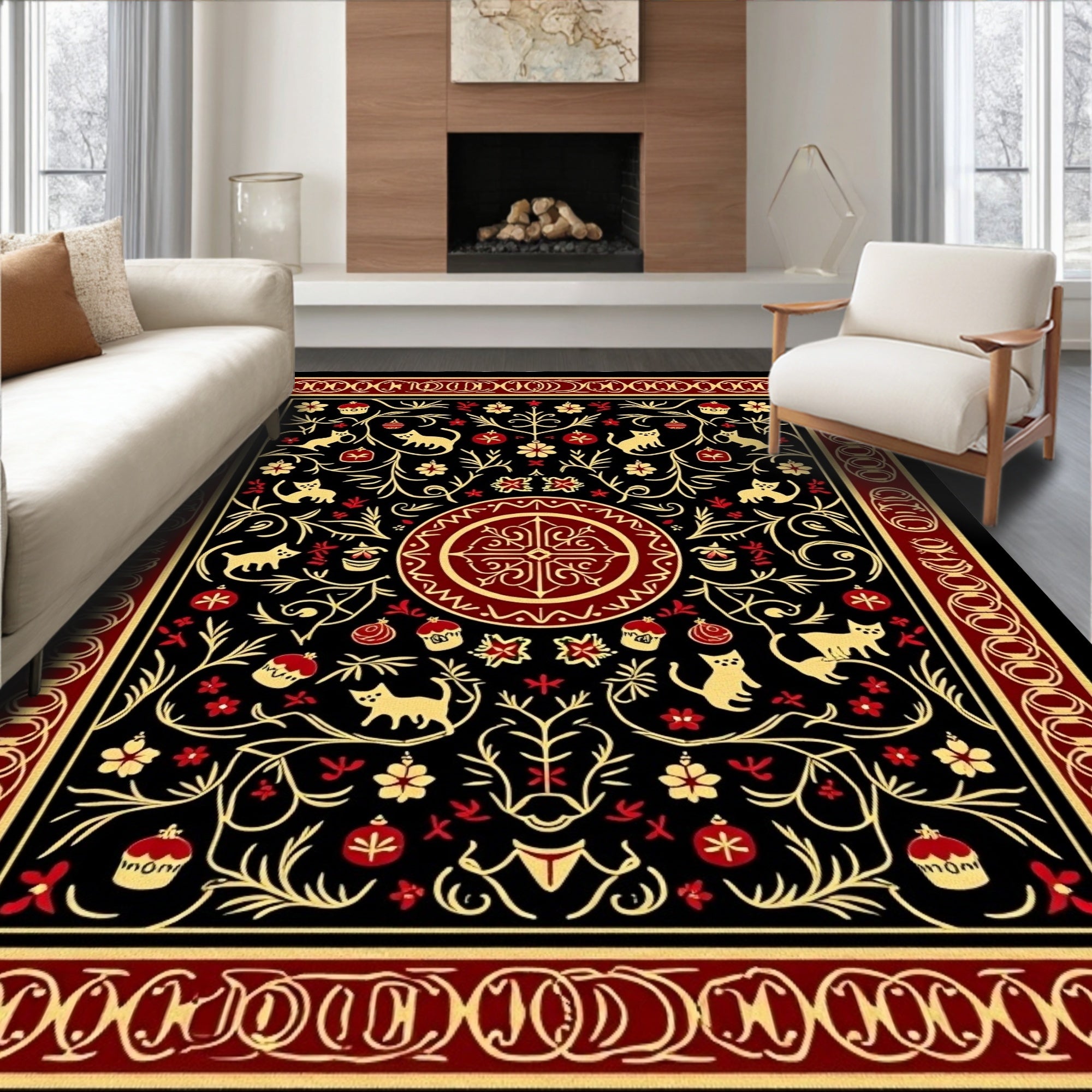 Regal crimson and gold cat floral Rug