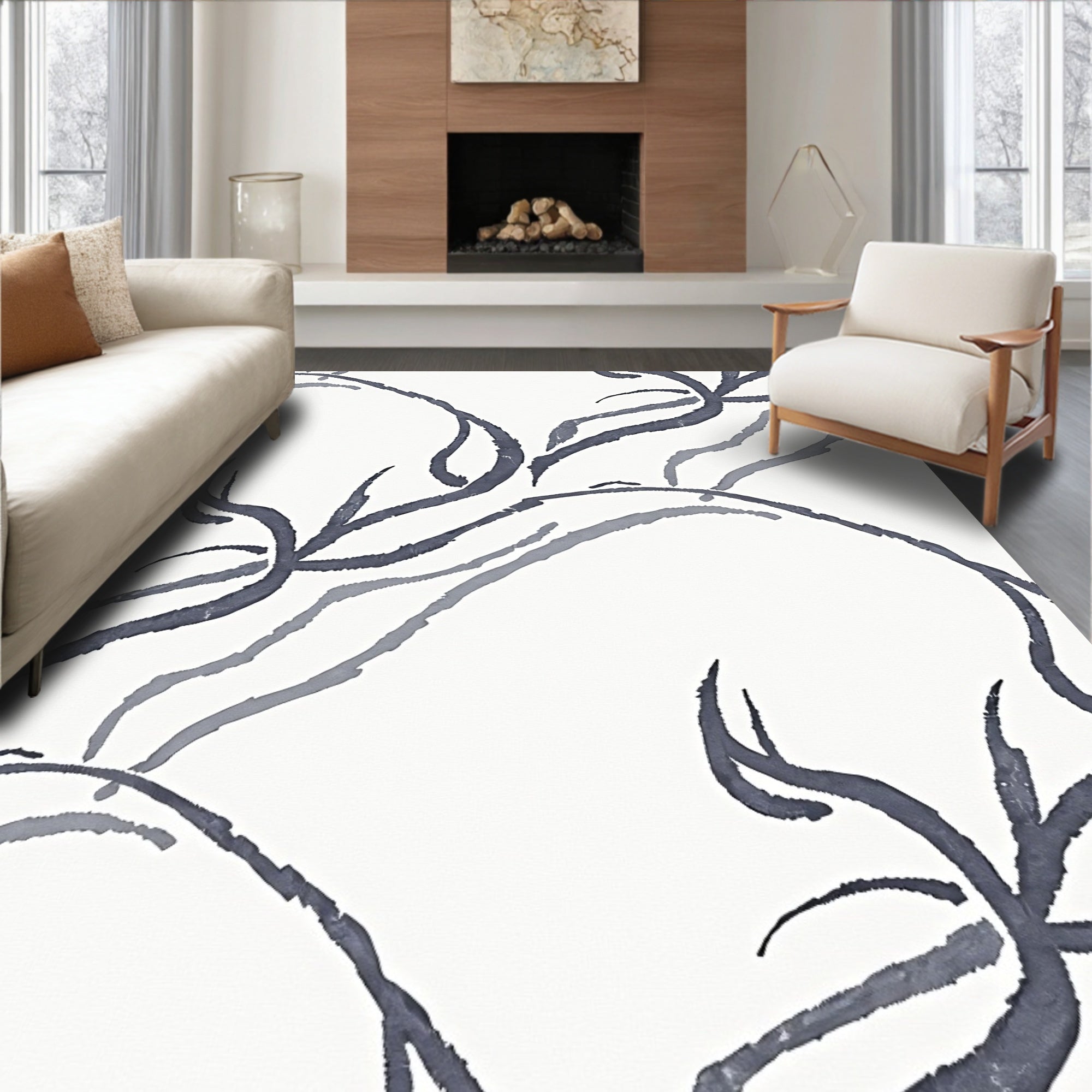 Inky Blue Vine Scroll Rug