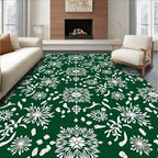 White Floral Snowflakes On Deep Green Rug