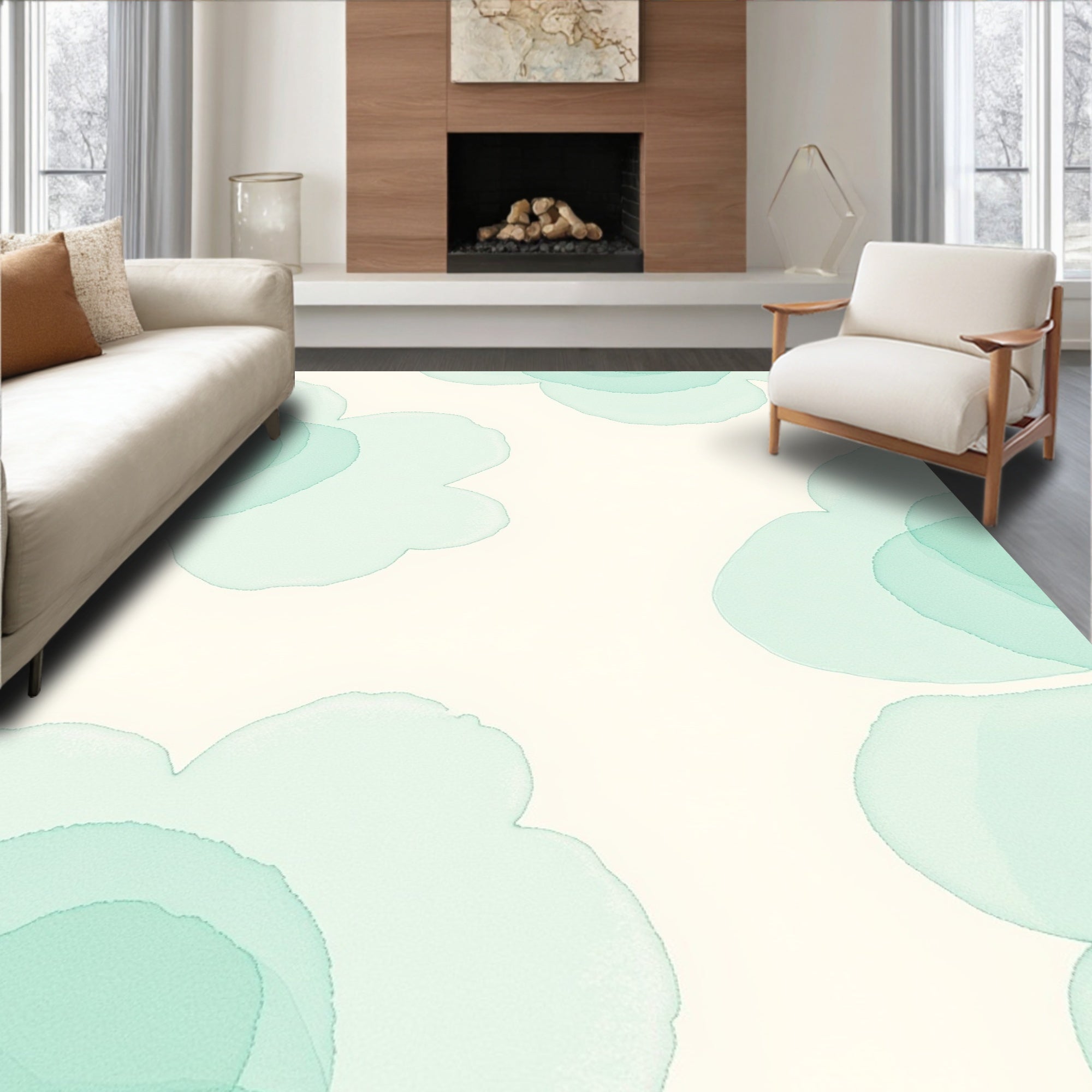 Soft Mint Petal Overlay Rug