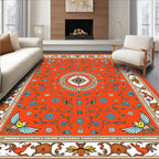 Vibrant Orange Bird Floral Medallion Rug