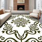 Dark Olive Floral Symmetry Medallion Rug
