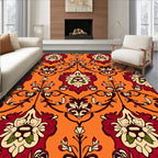 Crimson Floral Vine Damask Rug