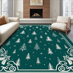 Deep Teal Winter Forest Border Rug