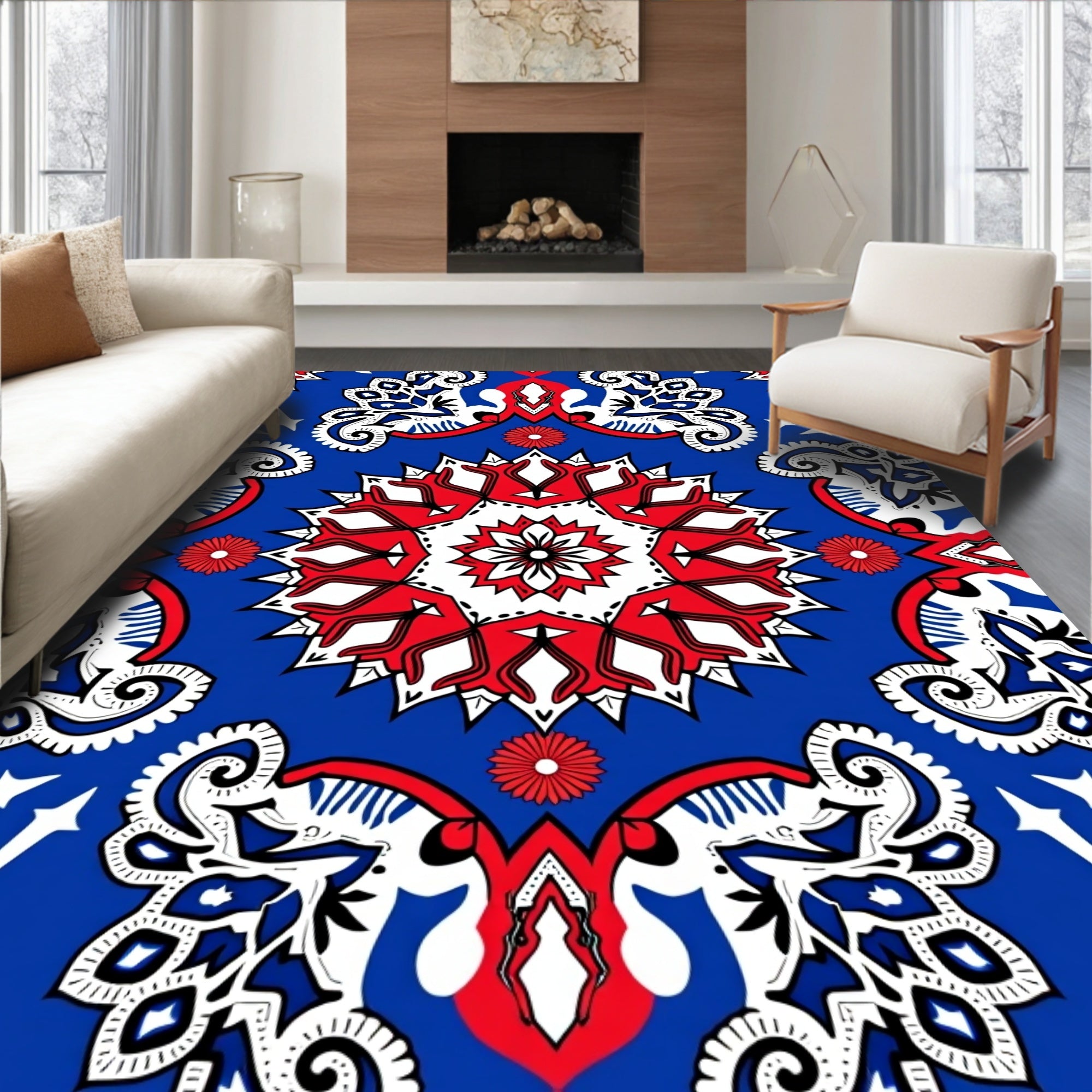 Starburst Red White Blue Medallion Rug