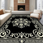 Ornate Black Ivory Medallion Border Rug