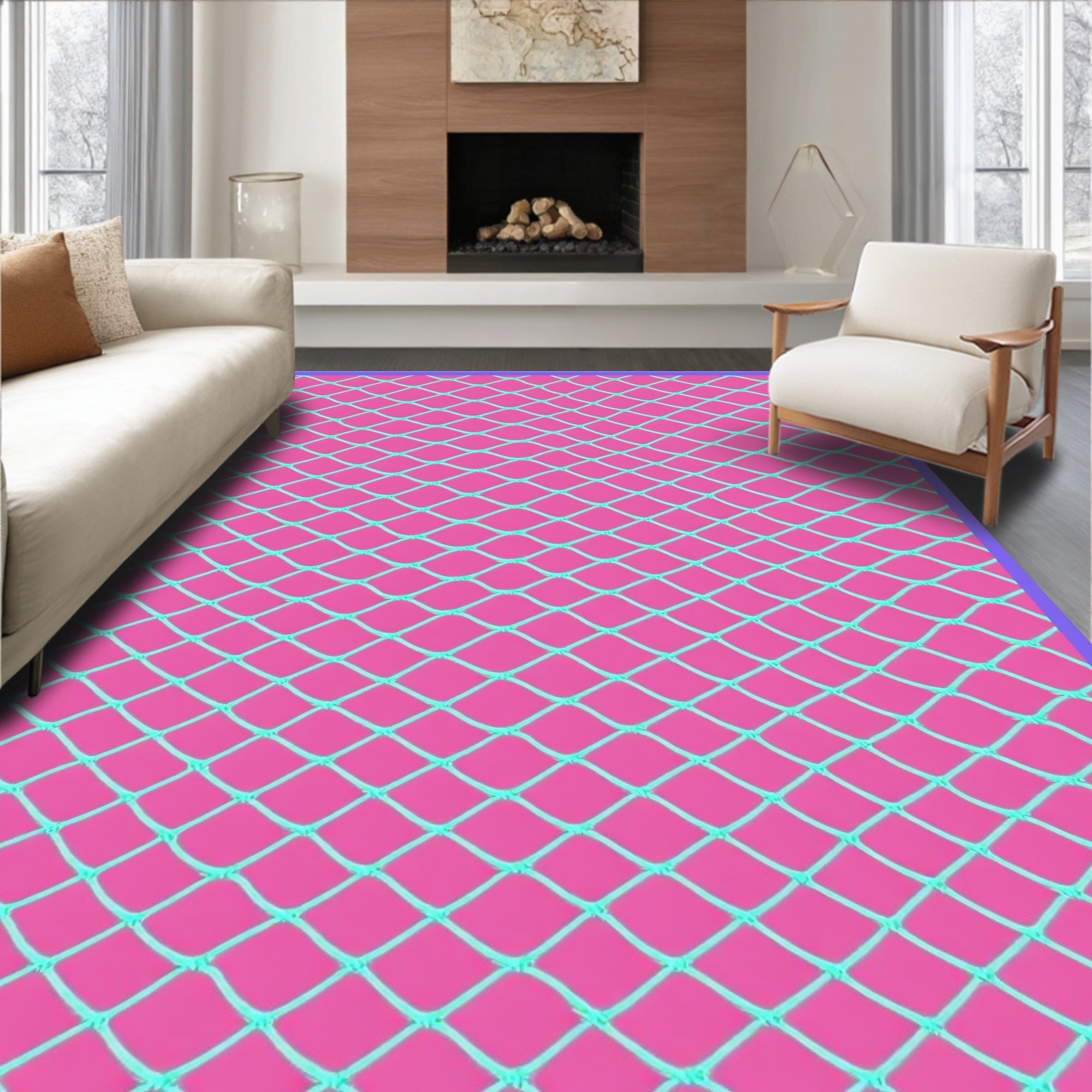 Bright Pink Diamond Net Rug