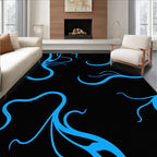 Vibrant Blue Swirls on Black Background Rug