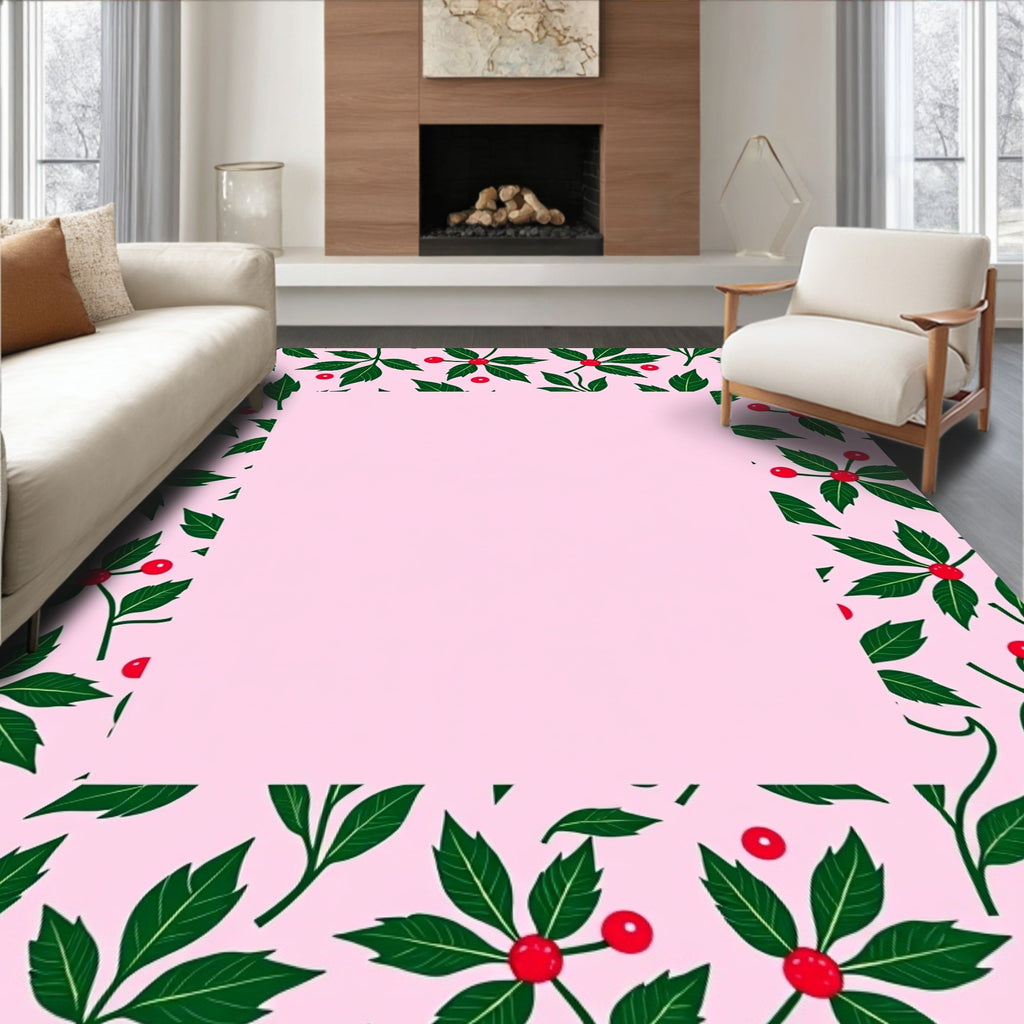 Pink Holly Berry Border Rug