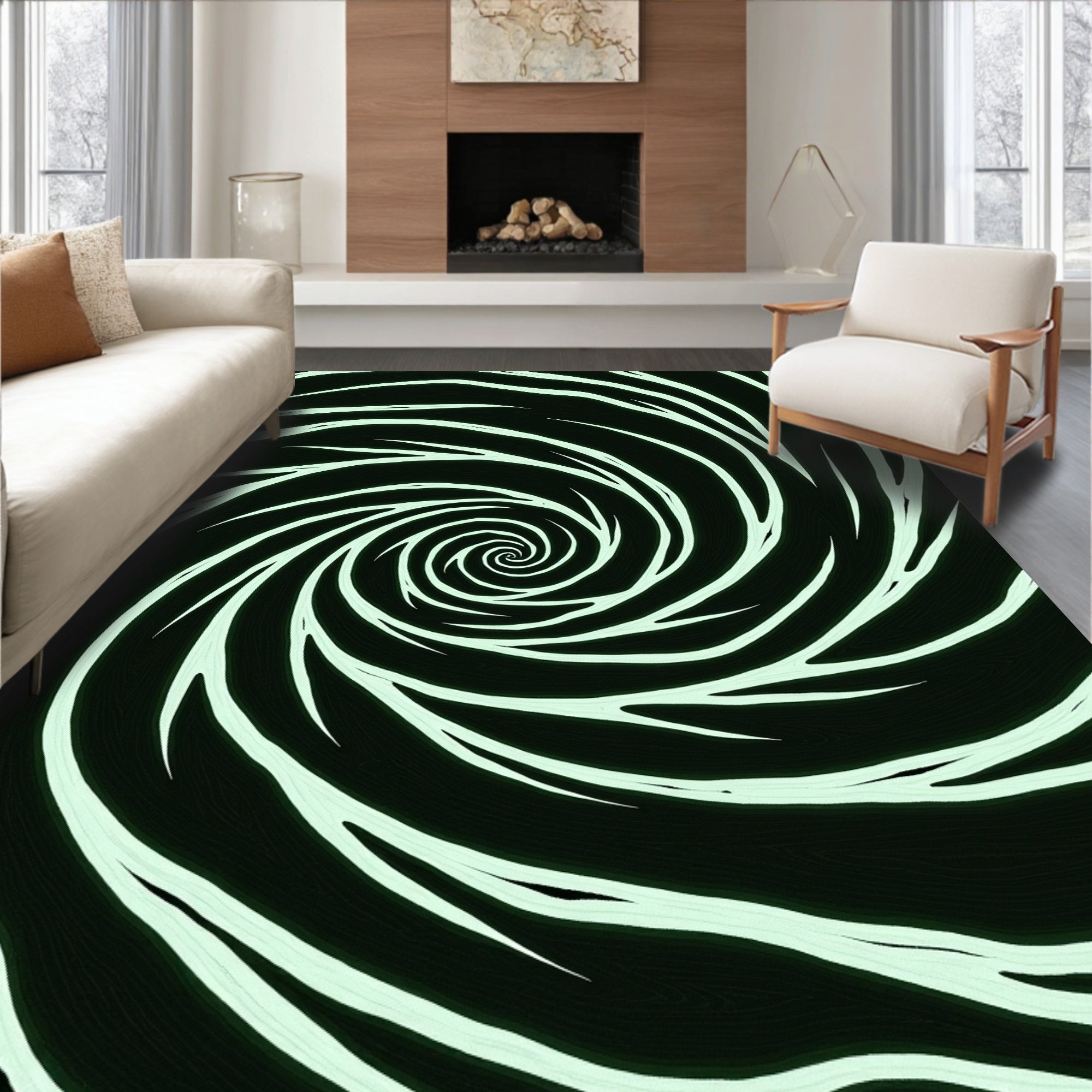 Ethereal Light Green Swirl Rug