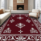 Crimson White Scrollwork Fleur-de-lis Rug