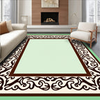 Dark Brown Cream Abstract Scroll Border Rug
