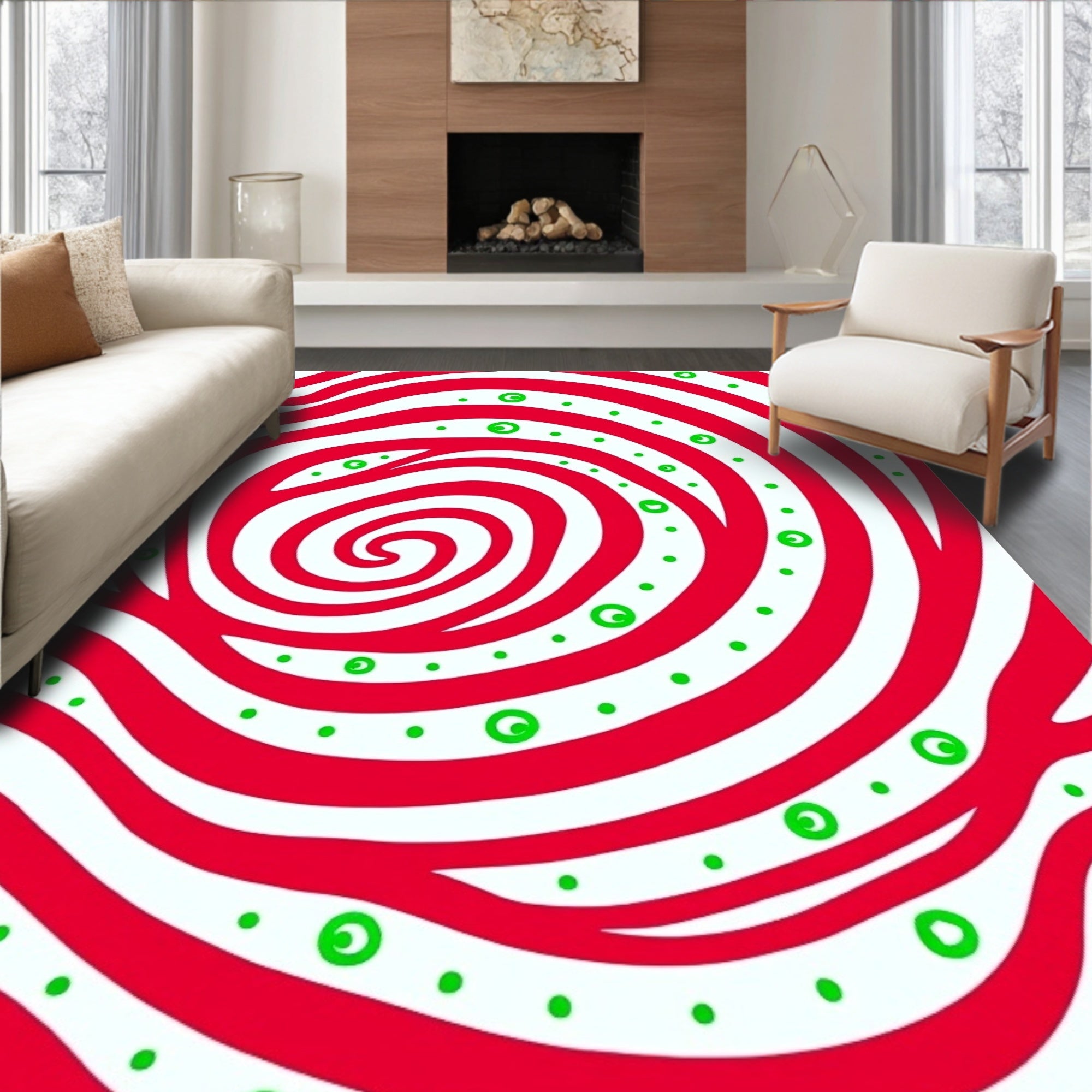 Crimson Swirl Circles Rug