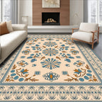Cream Blue Floral Arabesque Rug