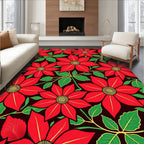 Vibrant Red Floral Outline Swirl Rug