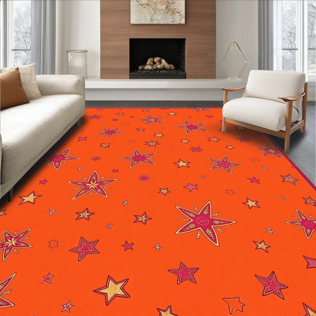 Whimsical Starburst Orange Crimson Rug