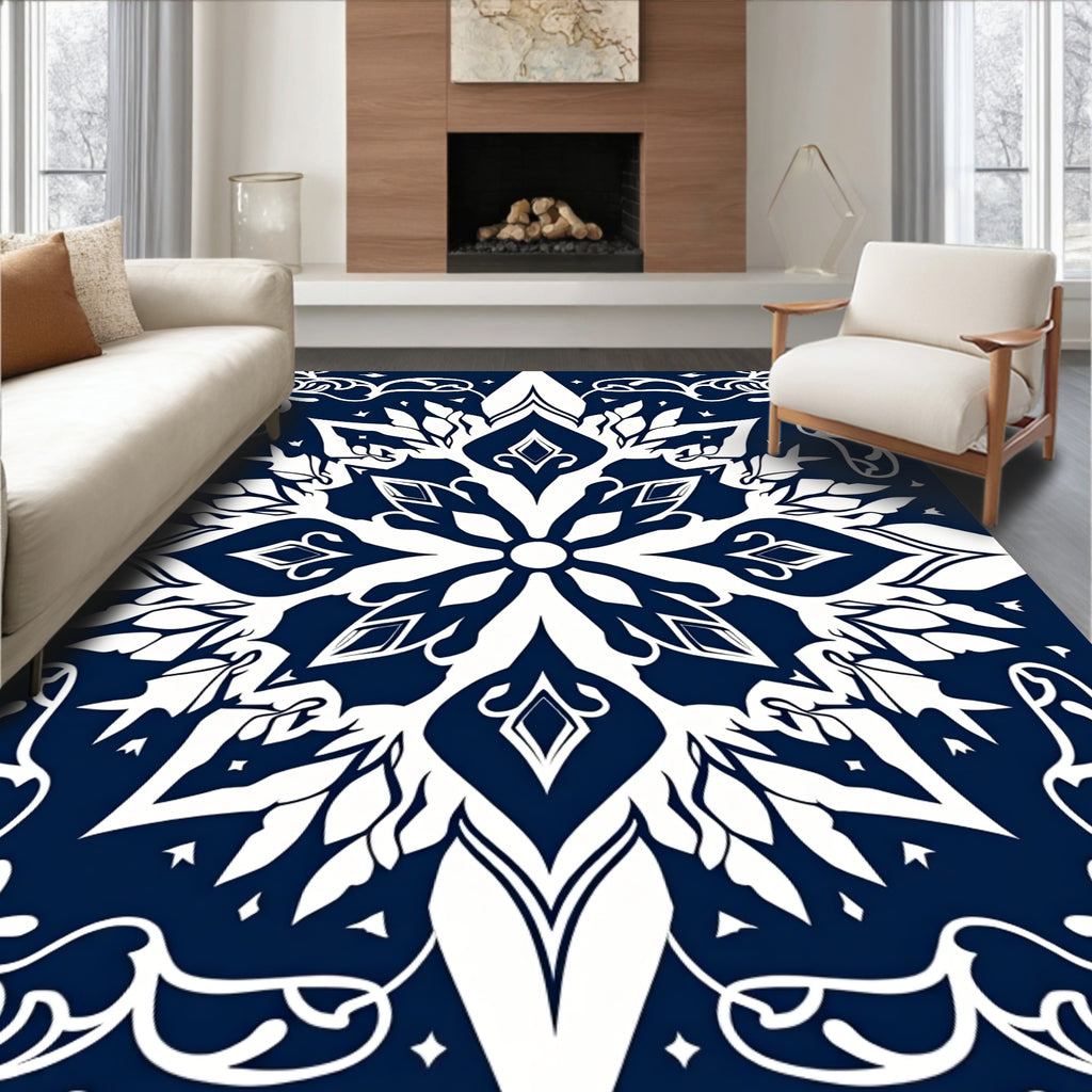 Deep Blue Intricate Floral Medallion Rug