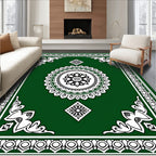 Emerald Green Floral Mandala Border Rug