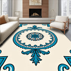 Turquoise Floral Medallion Cream Rug