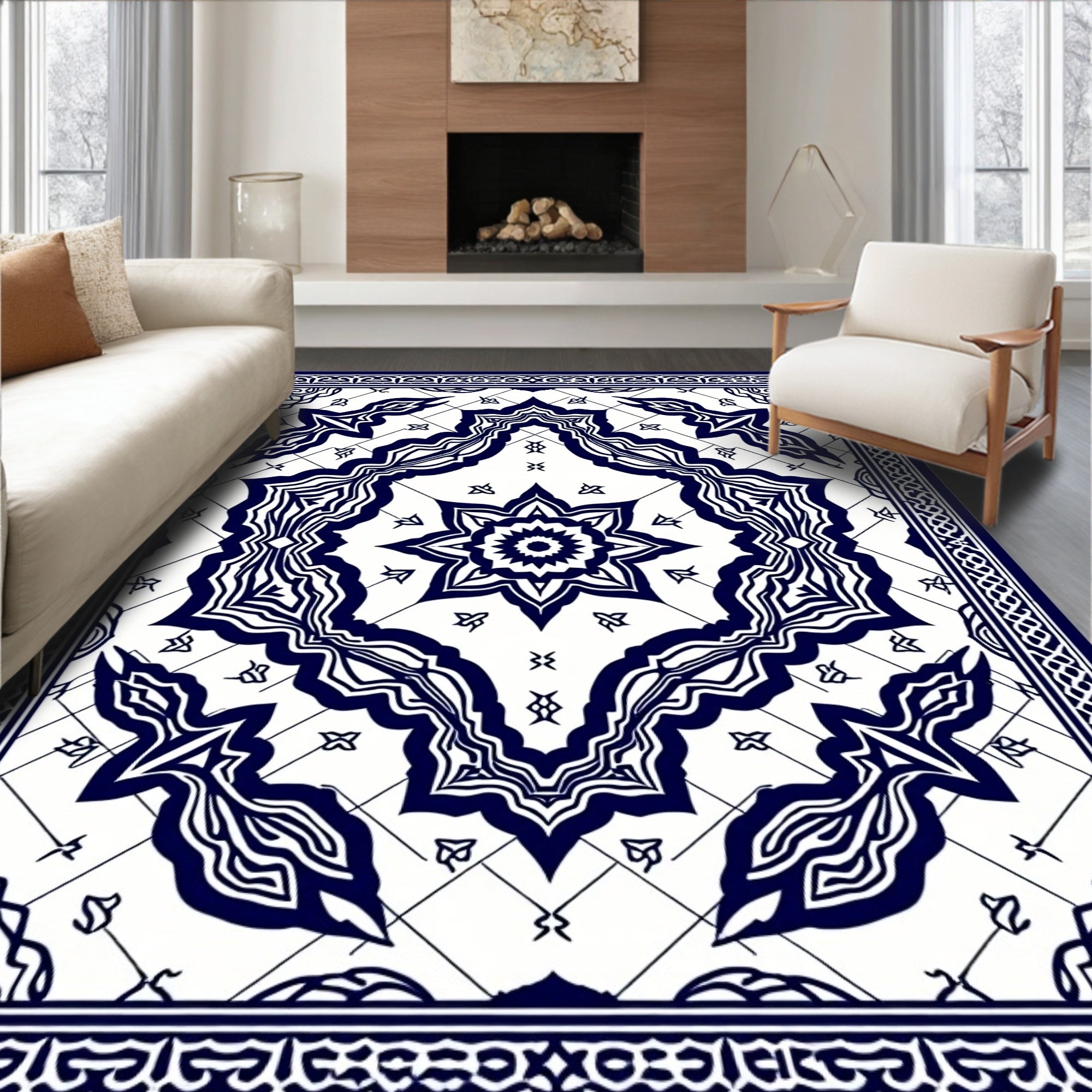 Classic Indigo Medallion Mandala Rug