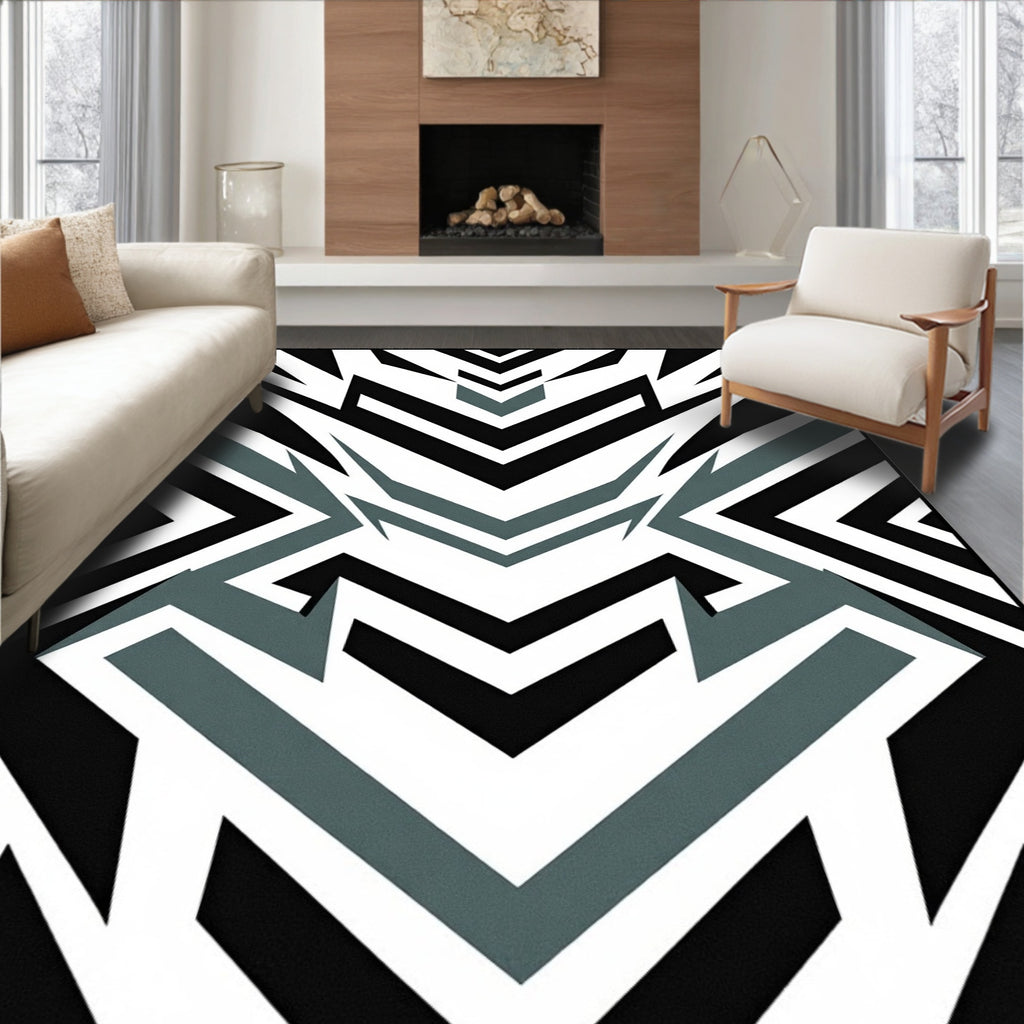 Sharp Geometric Zigzag Graphite Rug