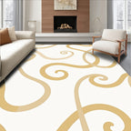 Golden Swirl Curves on Cream Field Rug