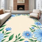Large Blue Floral Vines Cream Rug