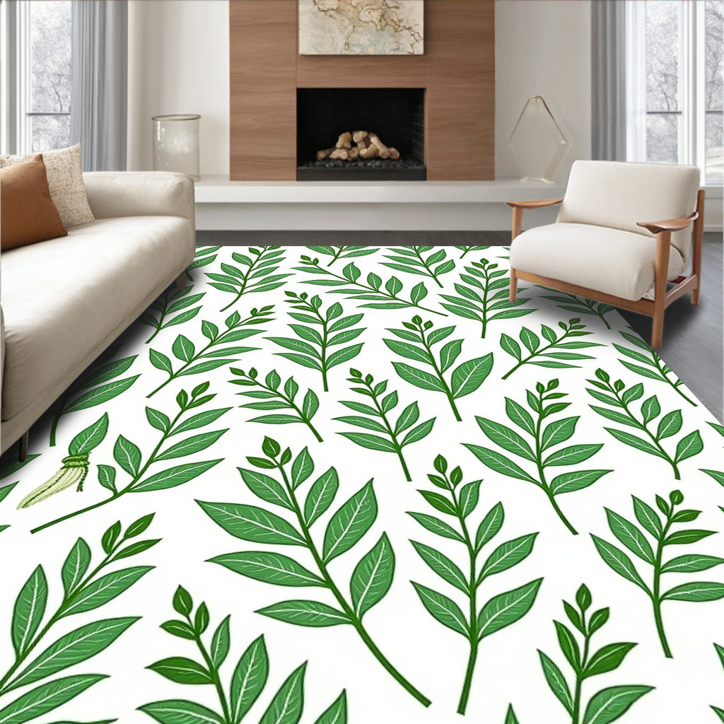 Verdant Green Foliage Branches Rug