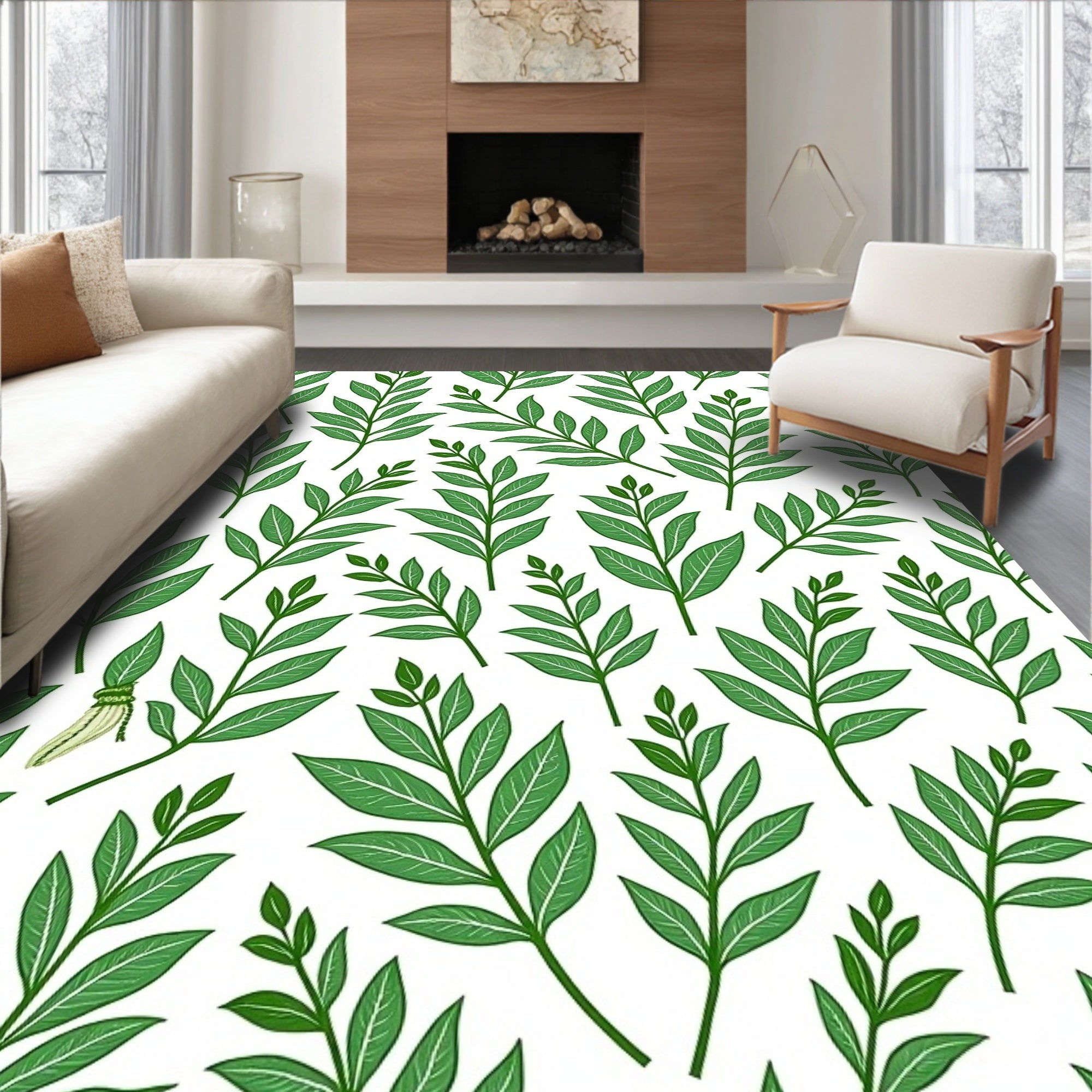 Verdant Green Foliage Branches Rug