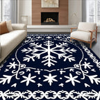 Navy White Snowflake Ornamental Rug
