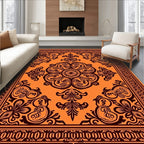Radiant Orange Floral Medallion Border Rug