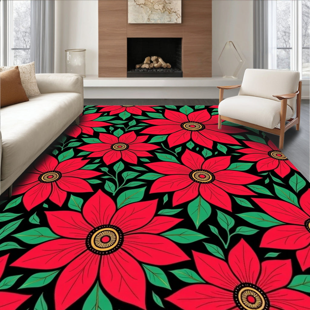Bold Red Floral Garden Rug