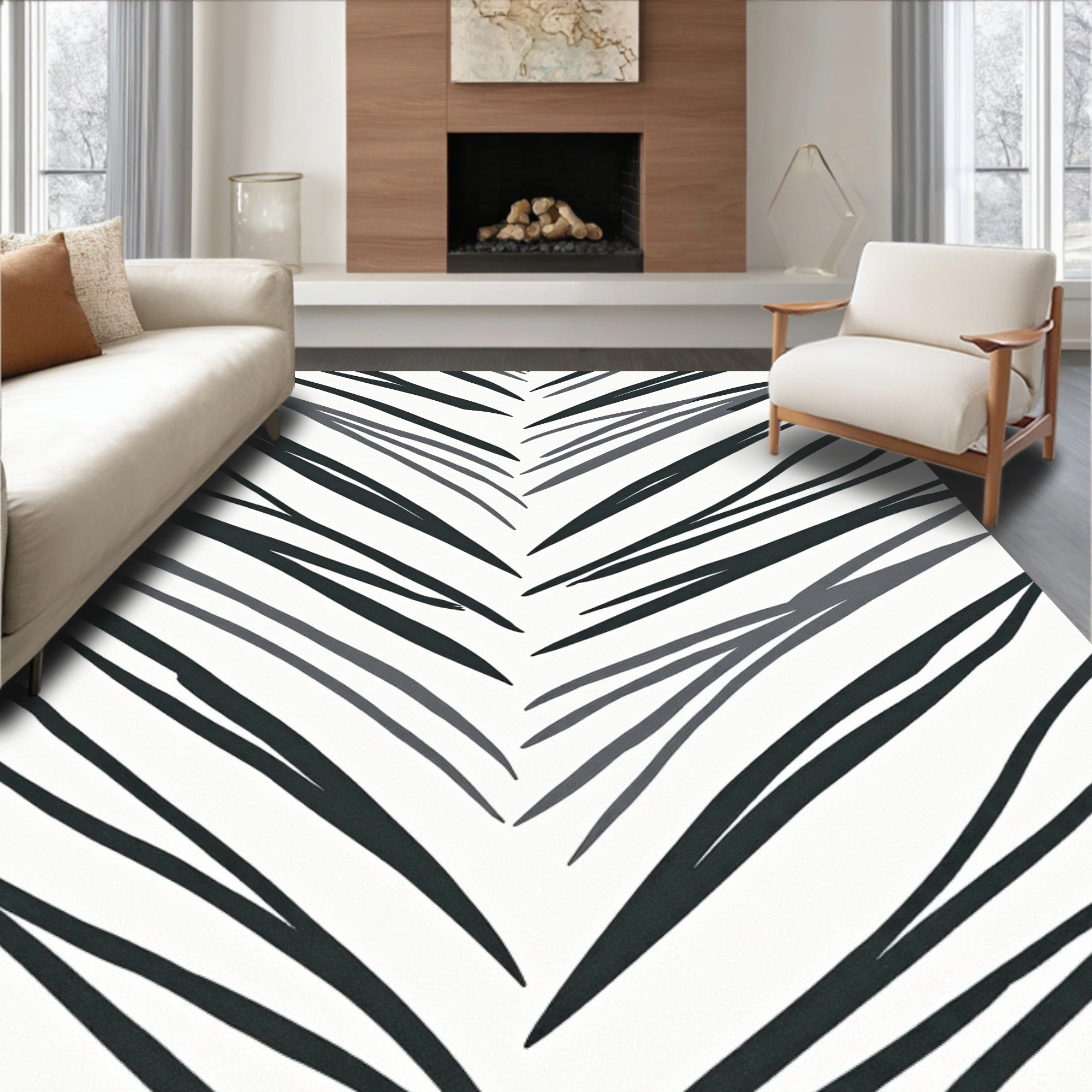 Abstract Black Gray Diagonal Strokes Rug