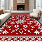 Crimson Snowflake Floral Border Rug