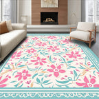 Pink Floral Garden Whimsical Rug